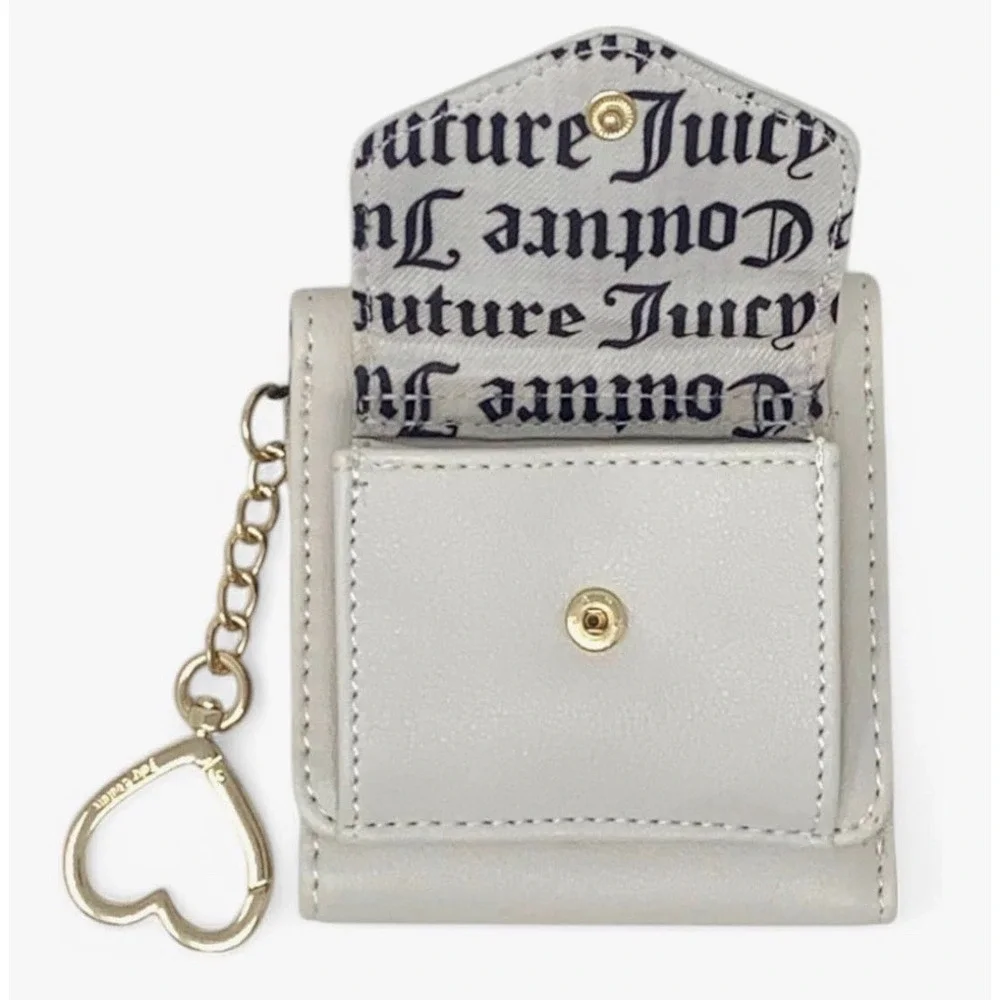 Juicy‎ Couture Pink Heart Logo Tri Fold Wallet Keychain Beige